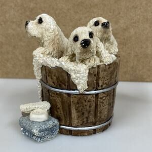 Stone Critters Spaniel Puppy Dogs Three in a Tub Shelf Sitter 1992 Resin - Read